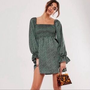 Missguided Smocked Green Babydoll Dress